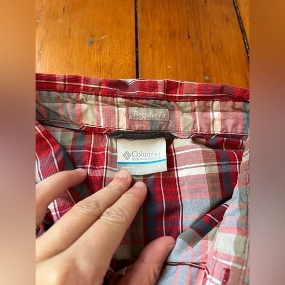 Columbia Plaid Collar Button Down Dress Shirt Short Sleeve Large - Picture 3 of 4